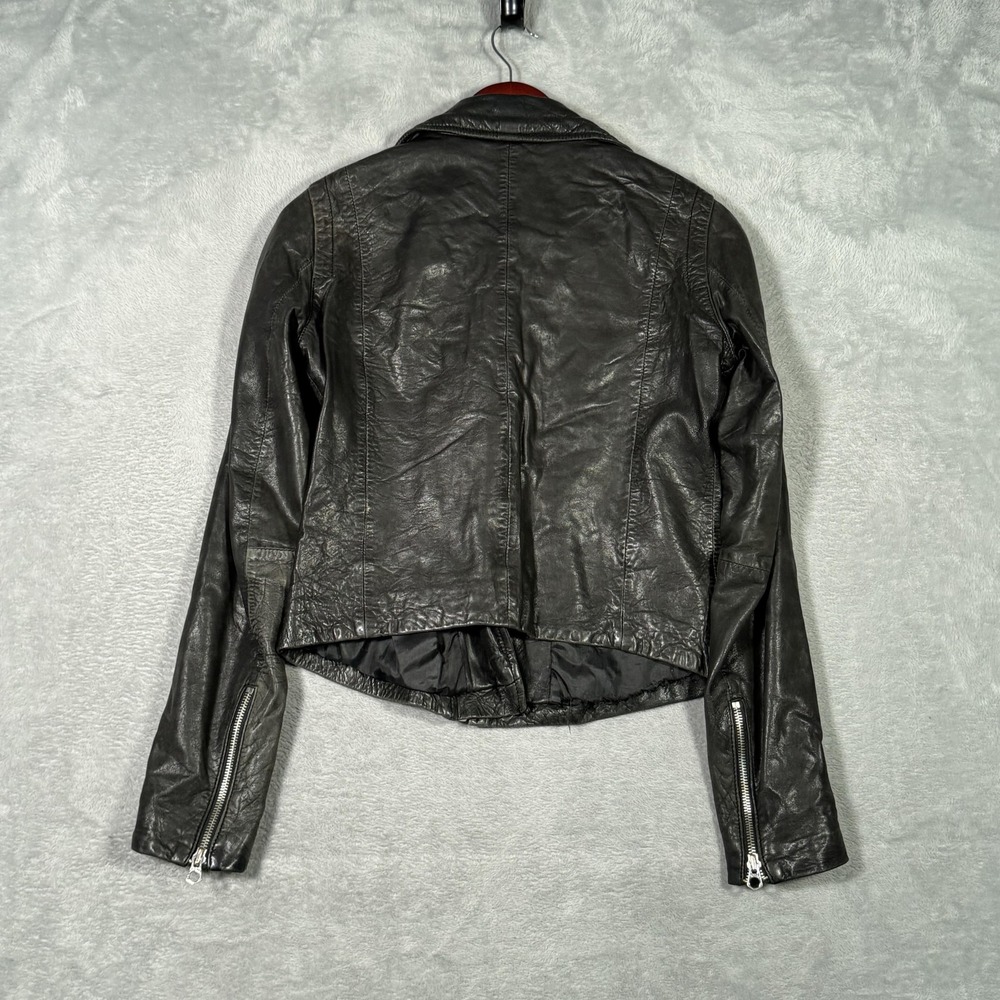 Madewell Jacket Womens S Black Washed Leather Moto Biker Asymmetrical Zip *FLAW - Picture 8 of 11